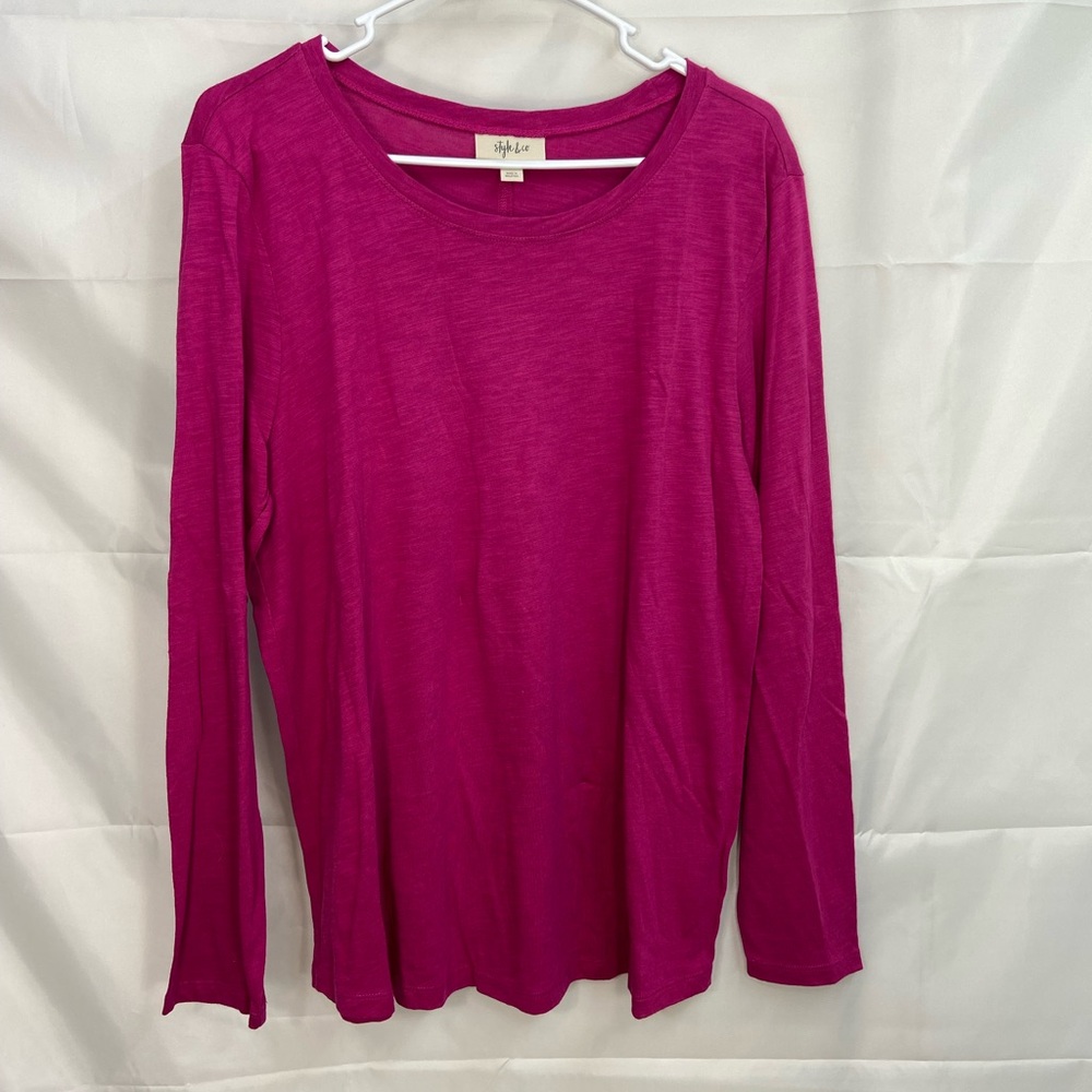 NWOT Style & Co women’s dark pink scoop neck long‎ sleeve casual tshirt top XL
